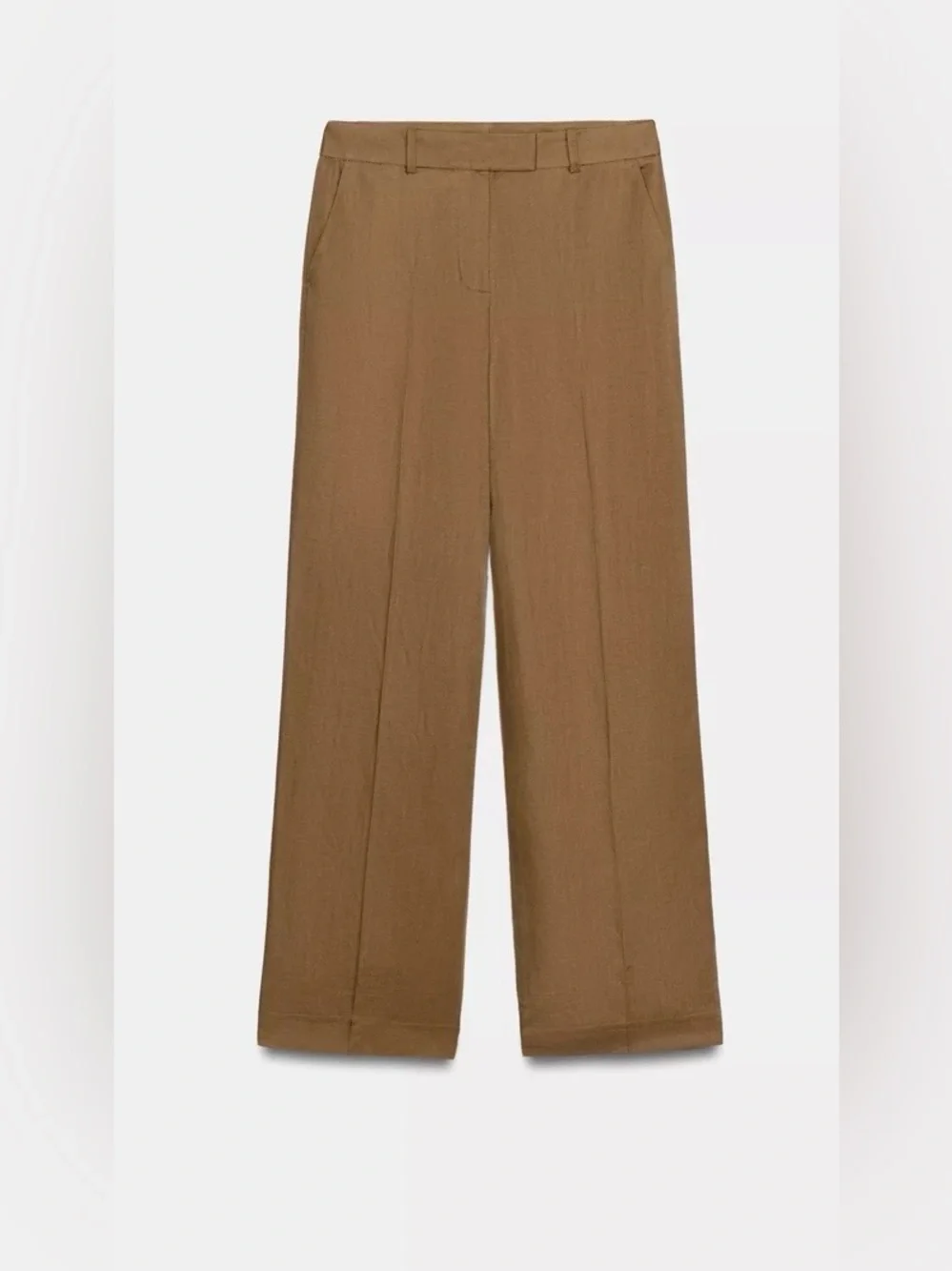Zara NWT Brown Linen Blend High Rise Straight Leg Tailored Trousers